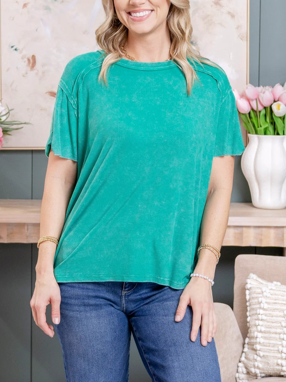 Women's Stretchy Acid Washed Rib Shirt