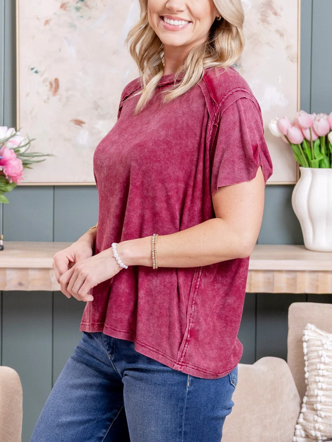 Women's Stretchy Acid Washed Rib Shirt