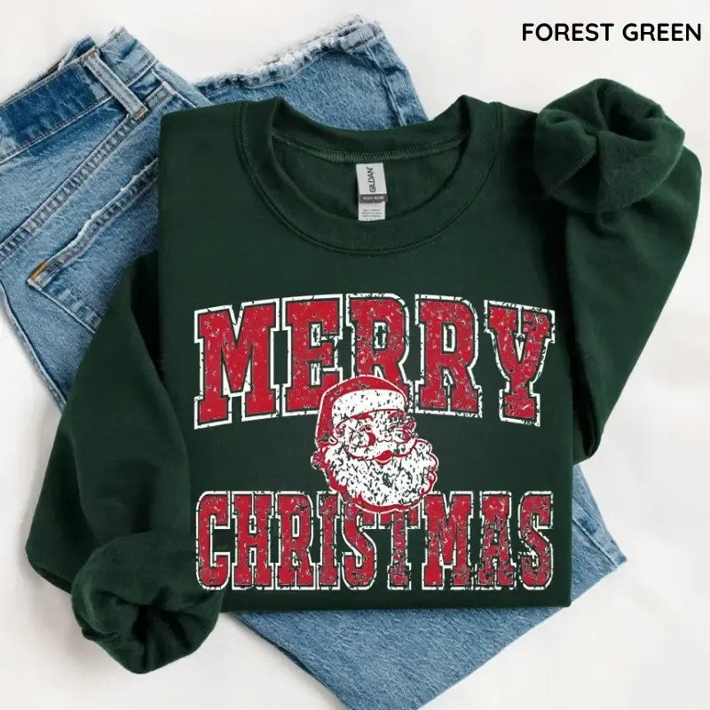 Vintage Distressed Merry Christmas Santa Sweatshirt