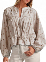 Women's Balloon Sleeve Tie-Waist Striped Top