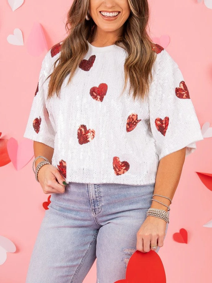 Women's Valentine's Day Heart Sequin Top