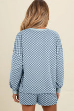 Women's Checkerboard Long Sleeve Pullover and Shorts Set