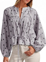 Women's Balloon Sleeve Tie-Waist Striped Top