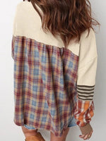 Women's Striped And Plaid Patchwork Top
