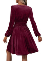 Women's Elegant V Neck Long Sleeves Velvet Dress