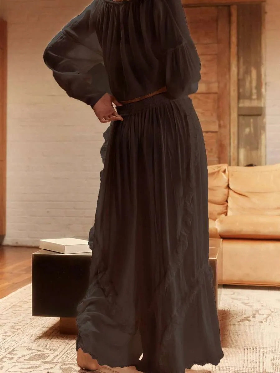 Women's Long-Sleeve Lace Pajama Set