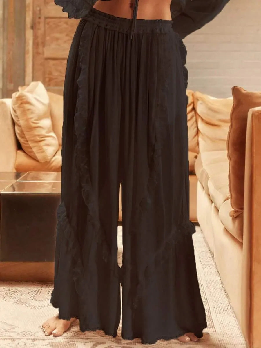 Women's Long-Sleeve Lace Pajama Set
