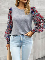 Women's Floral Sleeve Patchwork Knit Top