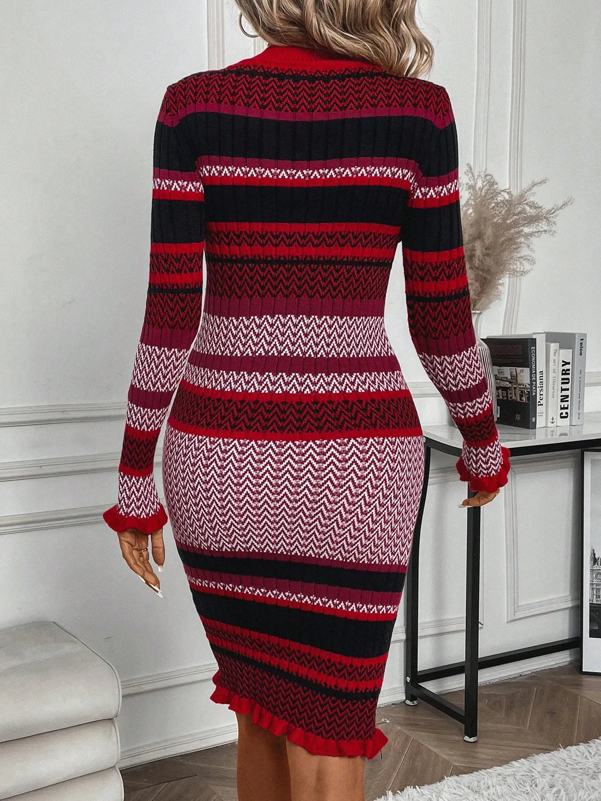 Valentine Striped Bodycon Women Sweater Dress