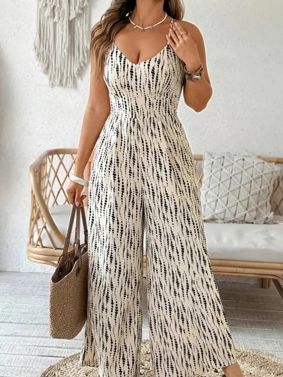 Women's Spring Summer Zebra Print Tie-Back Jumpsuit