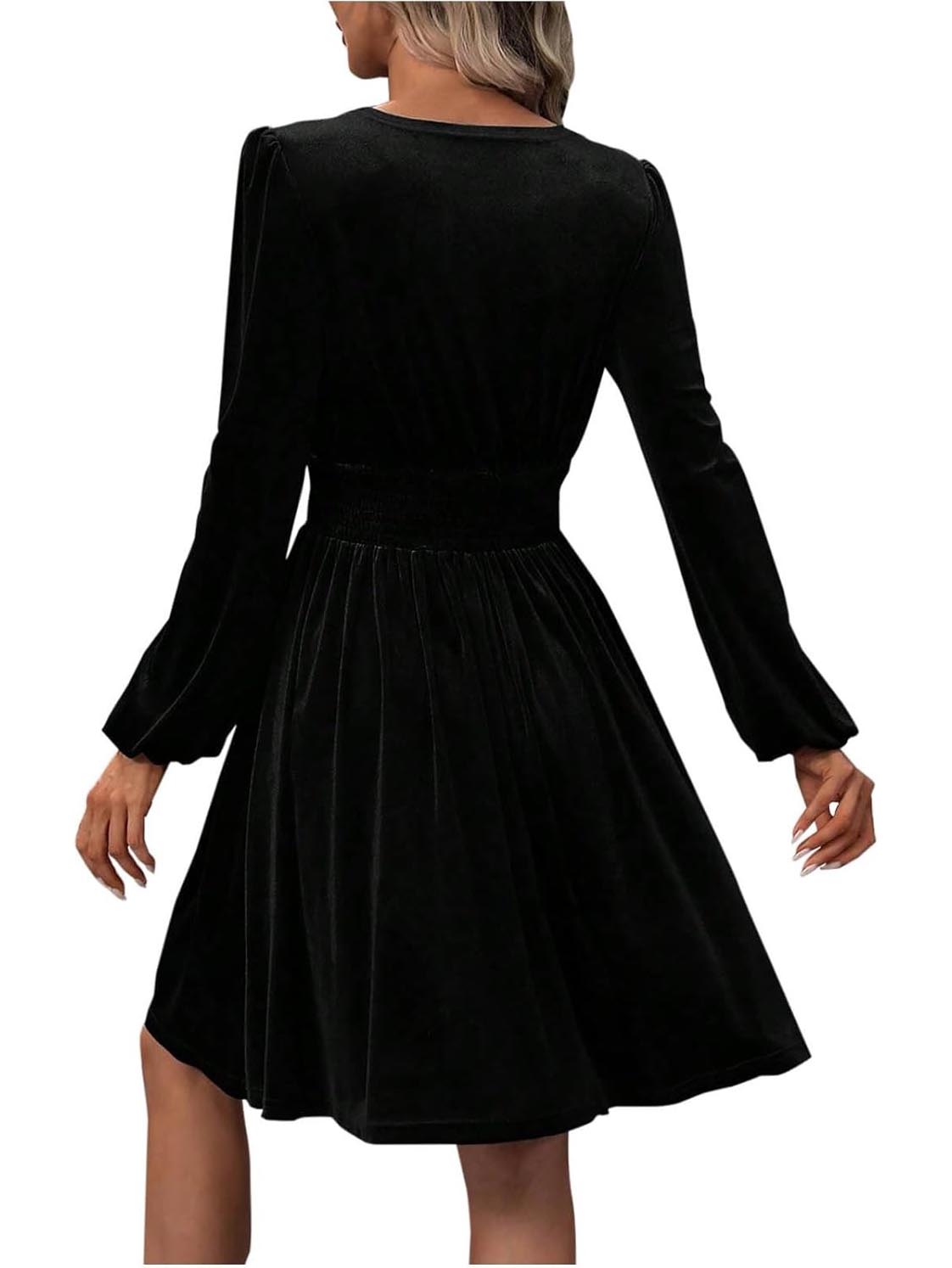 Women's Elegant V Neck Long Sleeves Velvet Dress