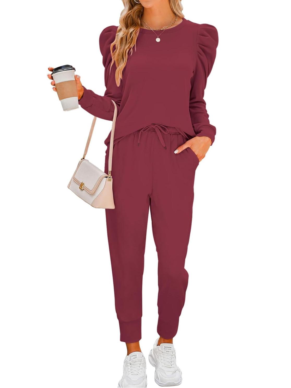 Women's Puff Sleeve Long-Sleeve Two-Piece Set