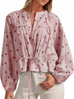 Women's Balloon Sleeve Tie-Waist Striped Top