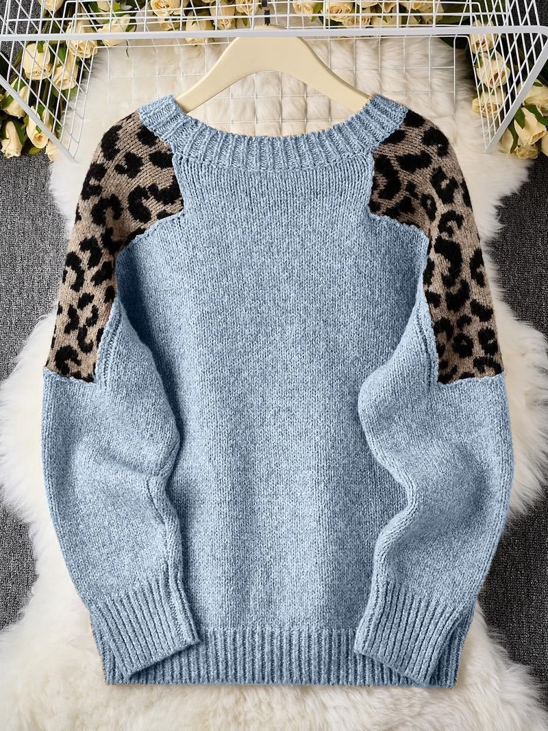Women's Leopard Print Patchwork Sweater