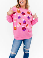 Women's Candy Corn Sequin Embellished Sweatshirt