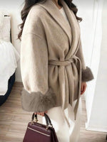 Women's Elegant Wrap Fur Trim Coat