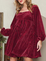 Women's Square Neck Tie Back Ribbed Dress