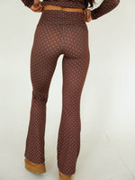 Women Fitted Polka Dot Long-Sleeve Top & Flared Pants Set