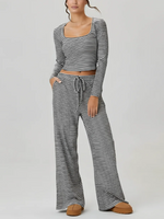 Women's Square Neck Striped Two Piece Set