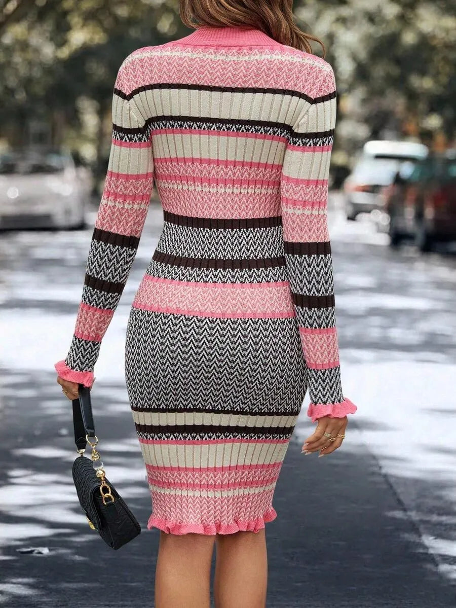 Valentine Striped Bodycon Women Sweater Dress