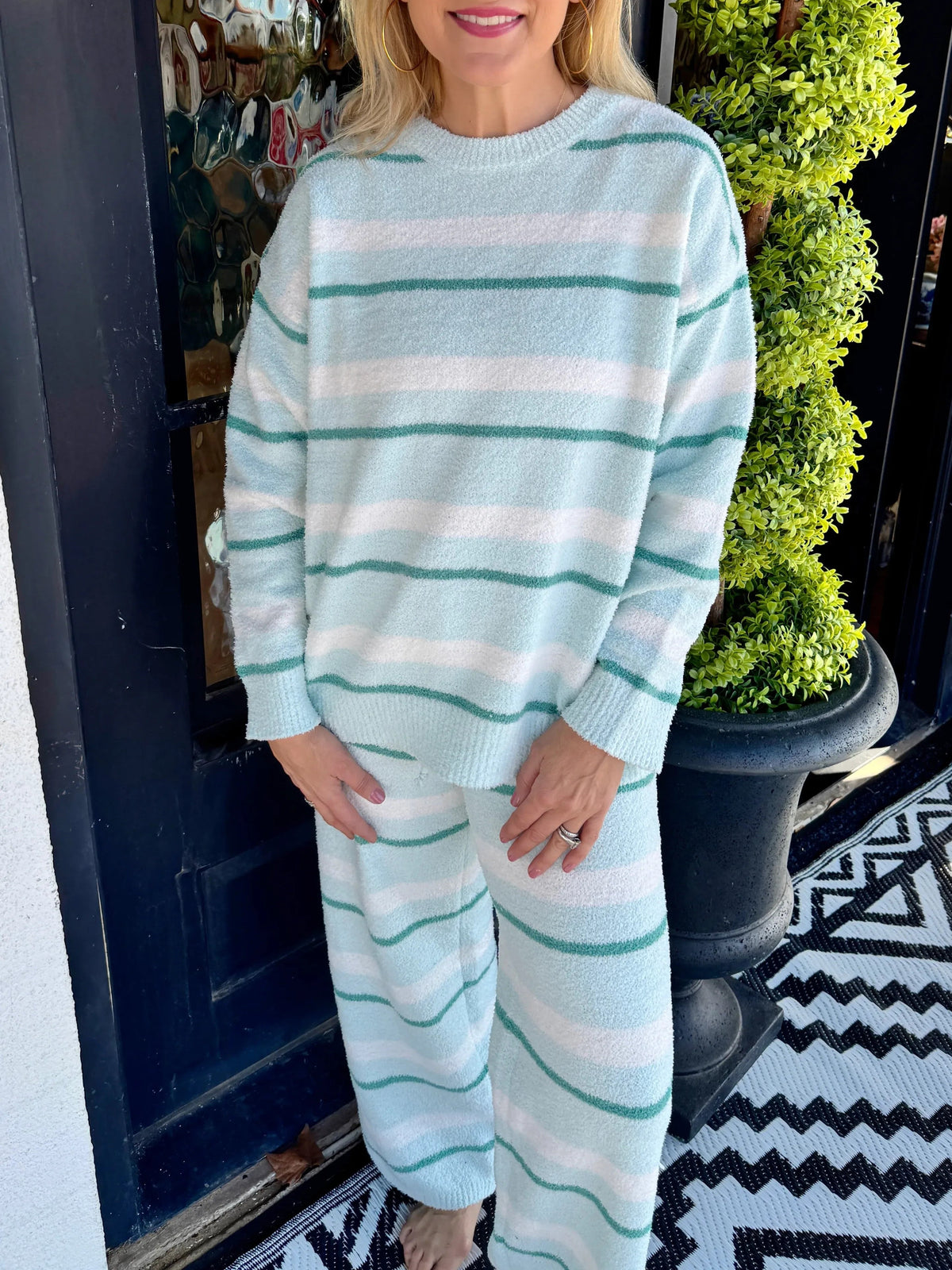 Women's Cozy Striped Plush Lounge Two-Piece Set