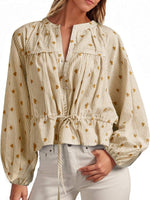 Women's Balloon Sleeve Tie-Waist Striped Top