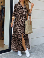 Women's Leopard Print Collared Pocket Shirt Dress