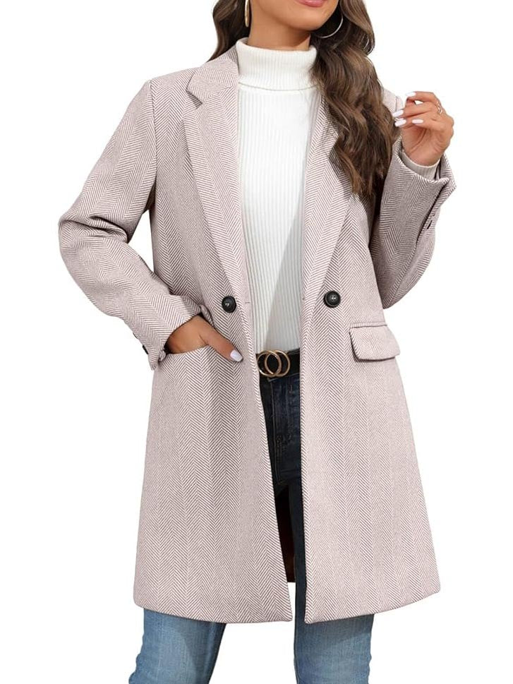 Women's Winter Notch Lapel Double Breasted Long Blazer Overcoat