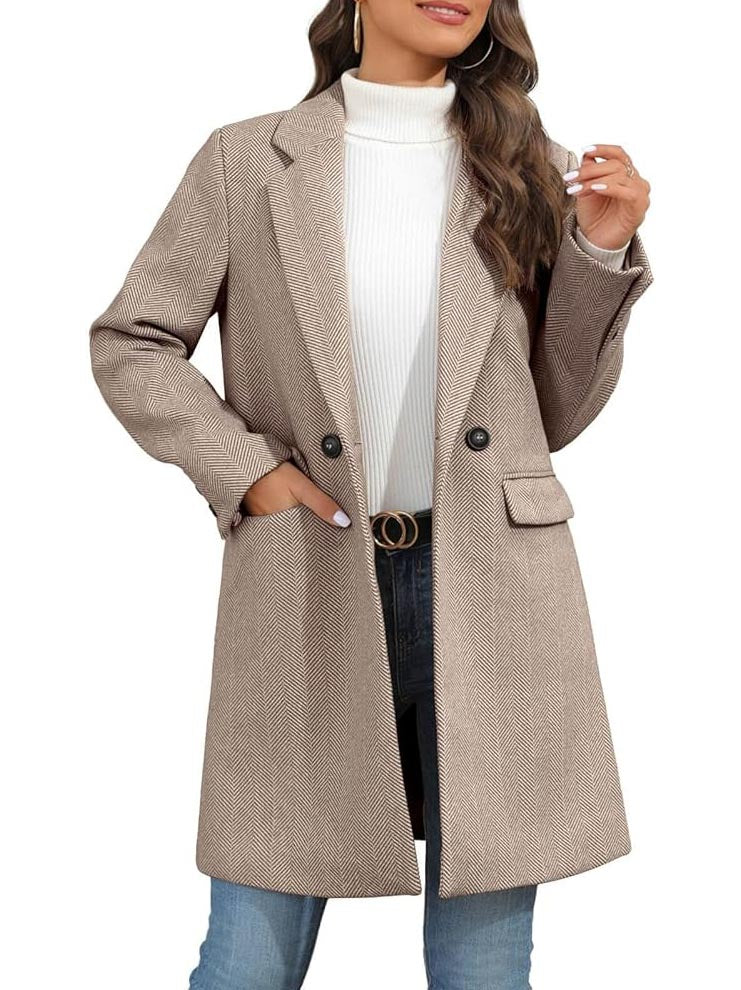 Women's Winter Notch Lapel Double Breasted Long Blazer Overcoat