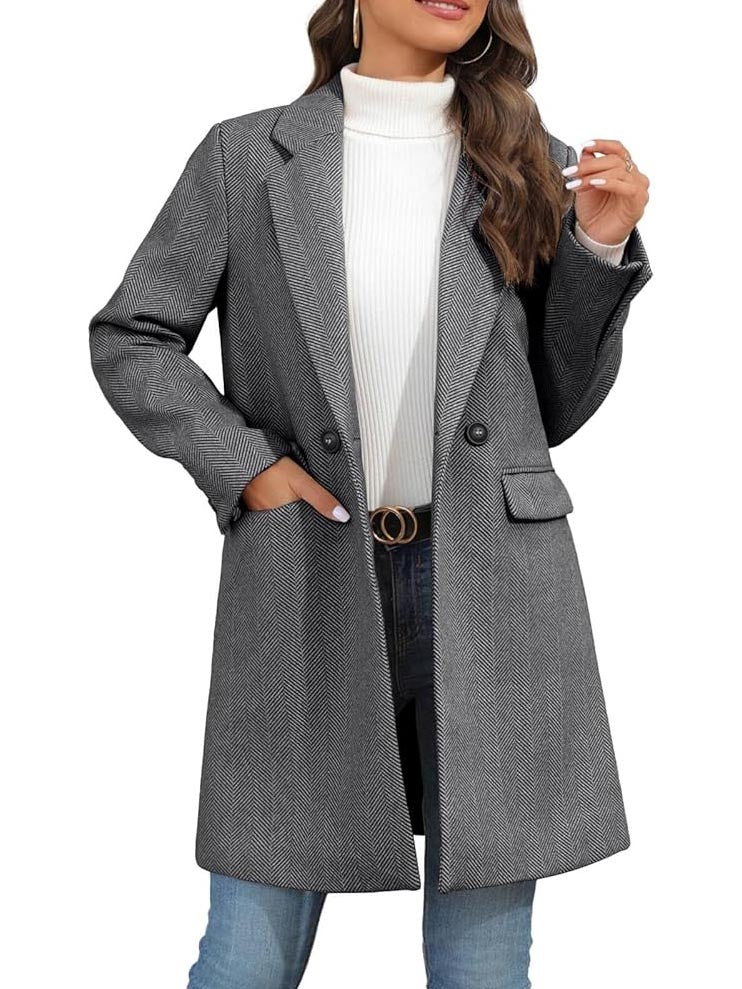 Women's Winter Notch Lapel Double Breasted Long Blazer Overcoat
