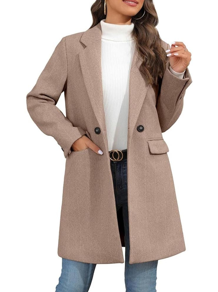 Women's Winter Notch Lapel Double Breasted Long Blazer Overcoat