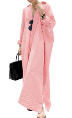 Women's Long Sleeve Button Down Loose Striped Maxi Shirt Dress