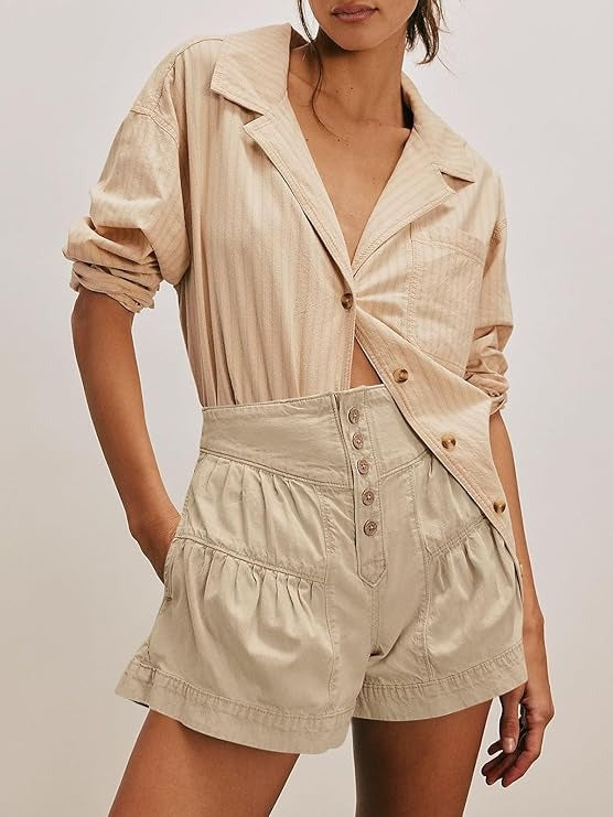 Women's Summer Button Up High Waisted Denim Shorts