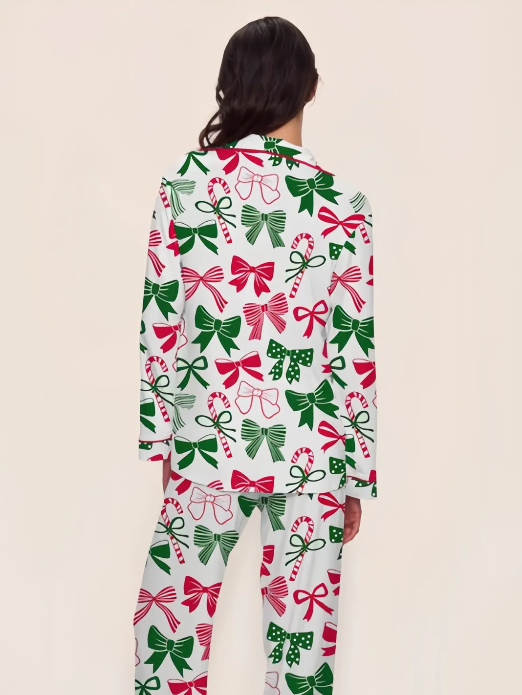 Women's Christmas Bow Print Pajamas Two-Piece Set