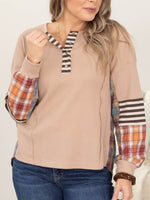 Women's Striped And Plaid Patchwork Top