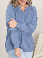 Women's Relaxed Fit V-Neck Sweatshirt with Lace Inserts