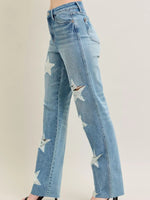 Women's Ripped Star Pattern Straight-Leg Denim Pants