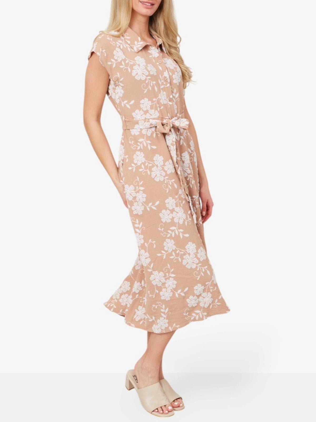 Women's Button Lace up Lapel Maxi Dress