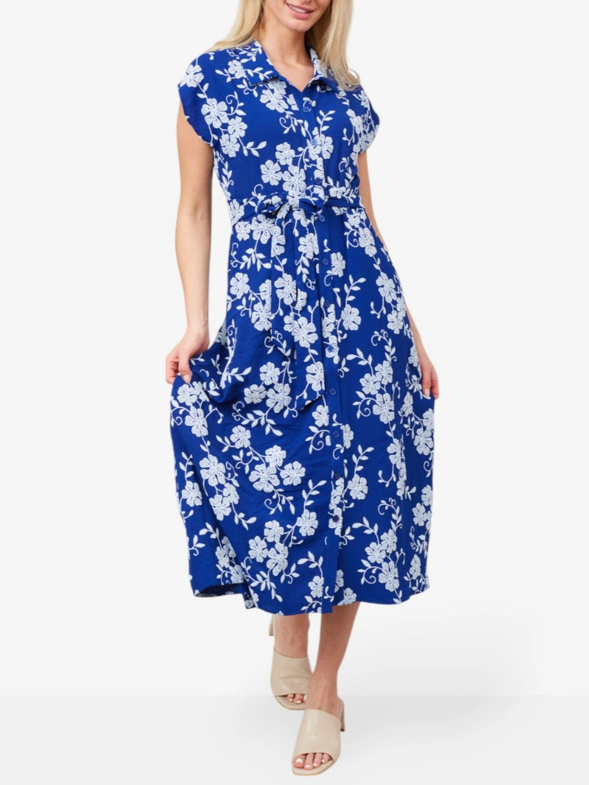 Women's Button Lace up Lapel Maxi Dress