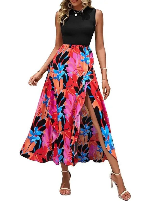 Women's Sleeveless Patchwork Flowy Maxi Dress