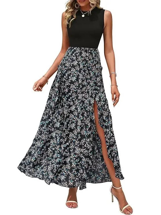 Women's Sleeveless Patchwork Flowy Maxi Dress