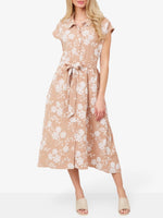 Women's Button Lace up Lapel Maxi Dress