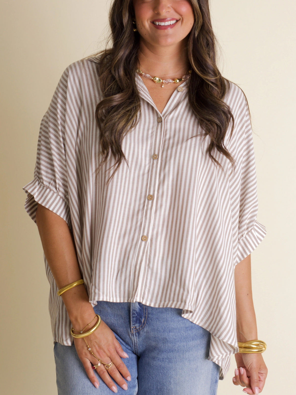Women's Batwing Elbow Sleeve Striped Blouse