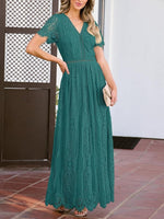Women's V-Neck Short Sleeve Floral Lace Dress