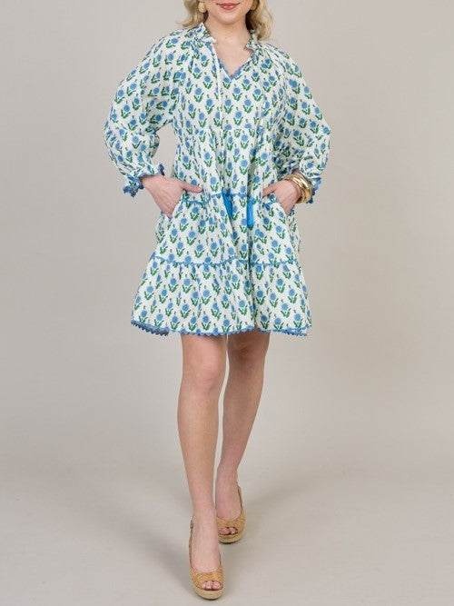 Women's Floral Print V Neck 3/4 Sleeve Dress