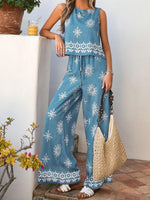 Women's Boho Sleeveless Top and Long Pants Two-Piece Set
