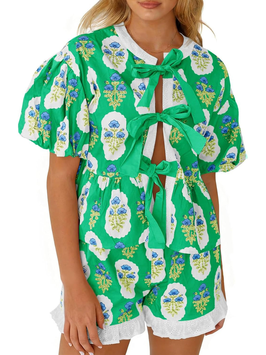 Women's Floral Print Bow Tie Summer Set