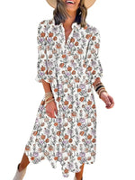 Women's Casual Bohemian Floral V-Neck Long Puff Sleeve Midi Dress