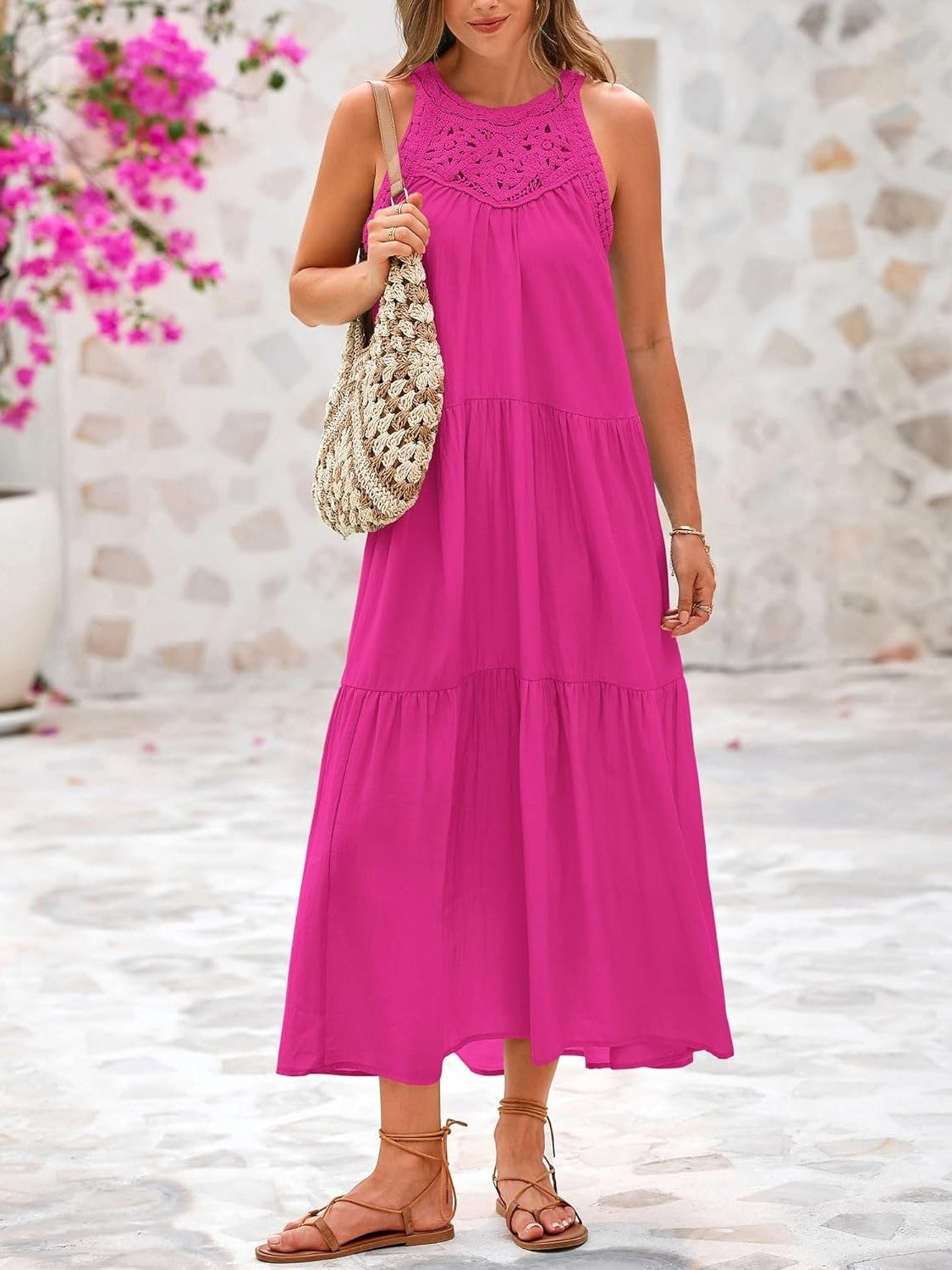2026 Women's Boho Sleeveless Hollow Out Maxi Dress