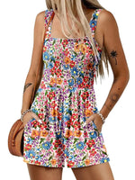 Women's Sleeveless Loose Floral Print Romper with Pockets